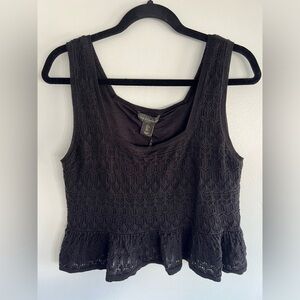 NWT House of Harlow 1960 Black Size Large Cropped Sweater Tank Peplum Crochet